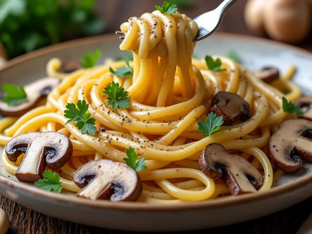Pâtes aux champignons et crème de cajou