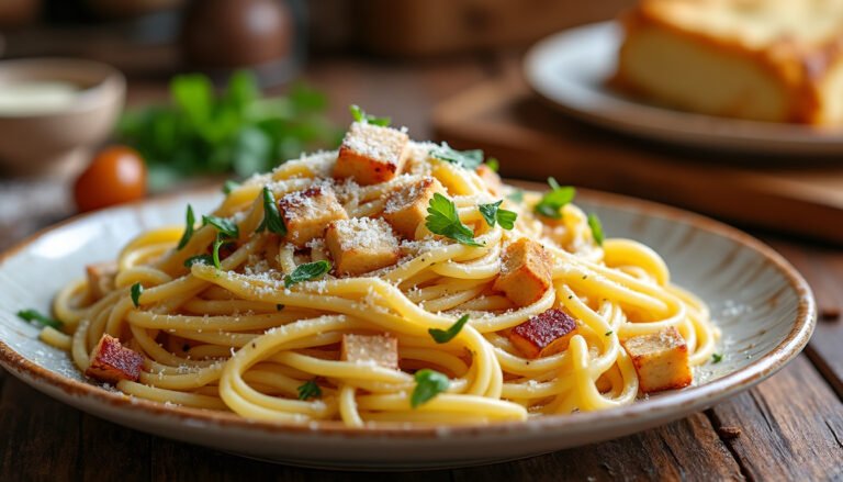 découvrez notre délicieuse recette de pâtes carbonara végétariennes, alliant une onctueuse crème et du tofu fumé pour une saveur incroyable. idéales pour un repas savoureux et réconfortant, ces pâtes égayeront vos dîners tout en restant saines et équilibrées.