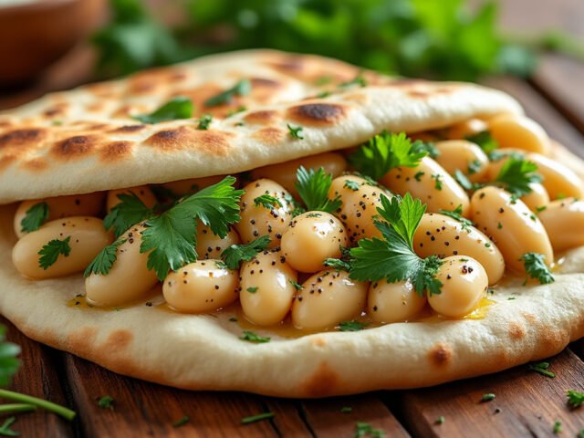 Pita aux haricots blancs et herbes fraîches
