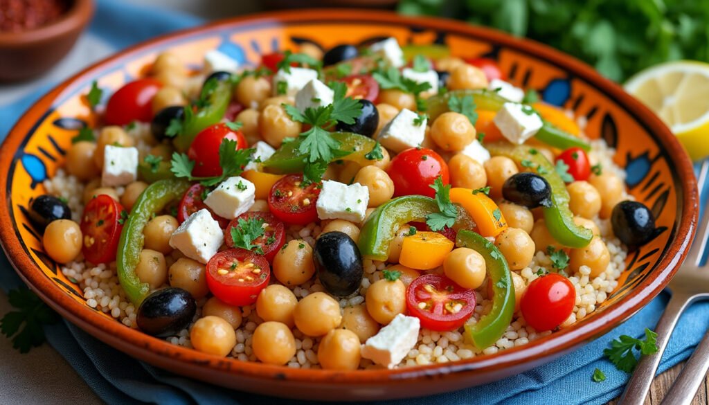 découvrez une délicieuse poêlée de pois chiches et légumes façon méditerranéenne, un plat savoureux et coloré, riche en saveurs et en nutriments. parfait pour un repas sain et équilibré, cette recette associe des ingrédients frais et aromatiques qui vous transporteront ensoleiller dans le sud de la france. idéal pour les végétariens et les amateurs de cuisine méditerranéenne!