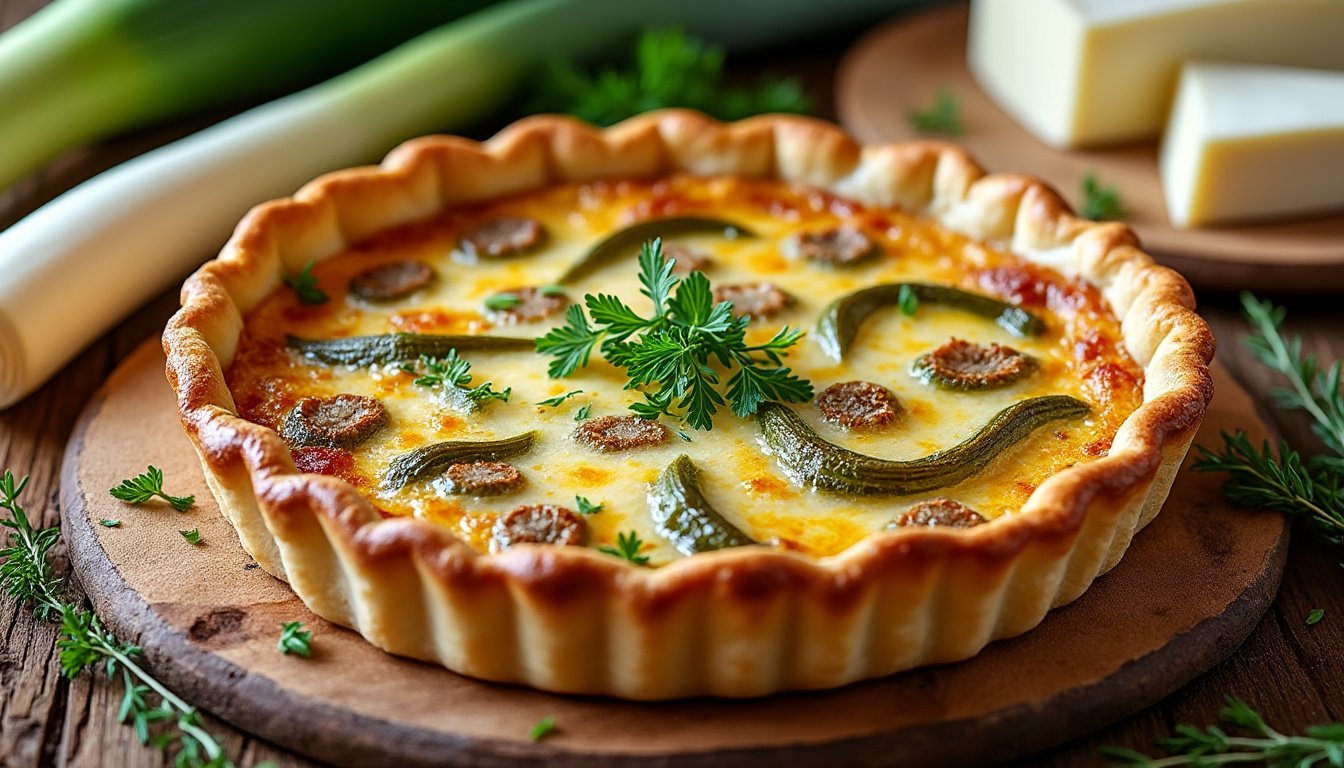 découvrez notre délicieuse recette de quiche aux poireaux et fromage de chèvre, alliant la douceur des poireaux à la richesse du fromage de chèvre. parfaite pour un repas convivial ou un pique-nique, cette quiche savoureuse est facile à préparer et ravira les papilles de toute la famille.