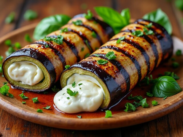 Roulés d’aubergines grillées et fromage frais