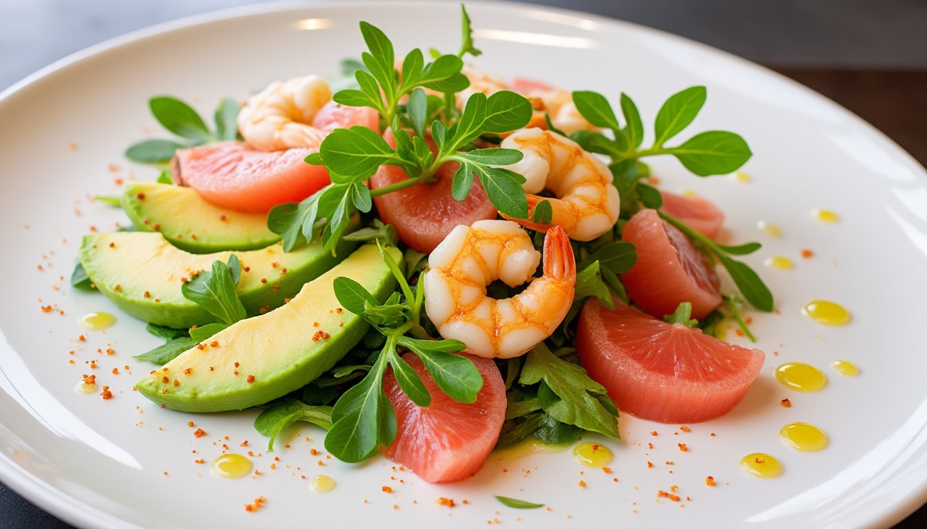 découvrez une délicieuse salade d'avocat, pamplemousse et crevettes végétales, une combinaison fraîche et équilibrée parfaite pour vos repas légers. idéale pour les amateurs de cuisine saine, cette recette allie saveurs et nutrition pour un plat rafraîchissant.