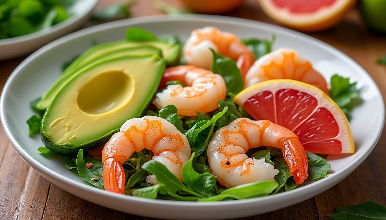 découvrez notre recette fraîche et originale de salade d'avocat, pamplemousse et crevettes végétales. une fusion de saveurs exquises pour un plat léger et raffiné, parfait pour un déjeuner ou un dîner estival.