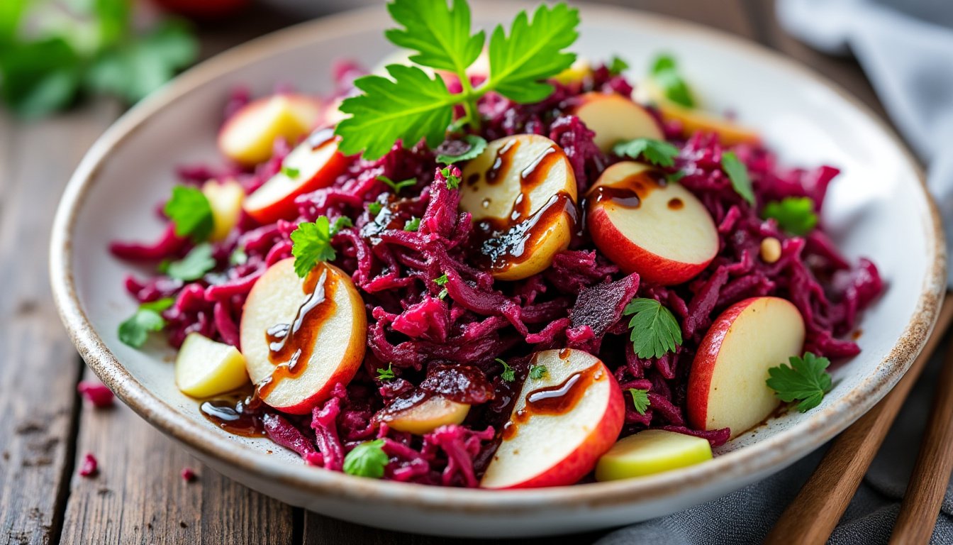 découvrez notre délicieuse recette de salade de betterave râpée, associée à de croquantes pommes et rehaussée d'un vinaigre balsamique. un plat rafraîchissant et coloré, idéal pour vos apéritifs ou en accompagnement, alliant douceur et acidité pour une explosion de saveurs en bouche.