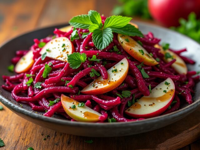 Salade de betterave râpée, pommes et vinaigre balsamique