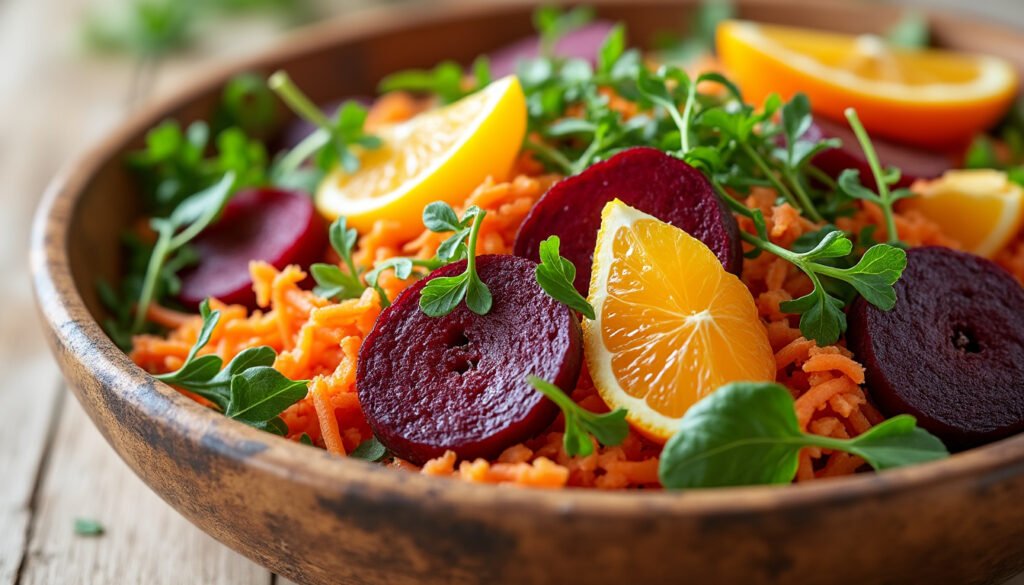 découvrez notre recette fraîche et colorée de salade de carottes, betteraves et orange. un mélange savoureux et nutritif qui ravira vos papilles et égayera vos repas. idéale pour une entrée ou un accompagnement léger et vitaminé.