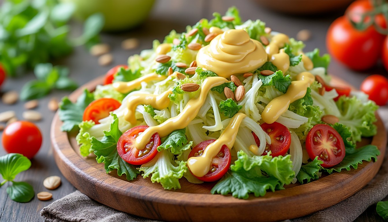 découvrez notre recette savoureuse de salade de chou blanc agrémentée d'une sauce moutarde onctueuse et de délicieuses graines de tournesol croquantes. parfaite en accompagnement ou en plat principal léger, cette salade allie fraîcheur et nutrition pour régaler vos papilles.