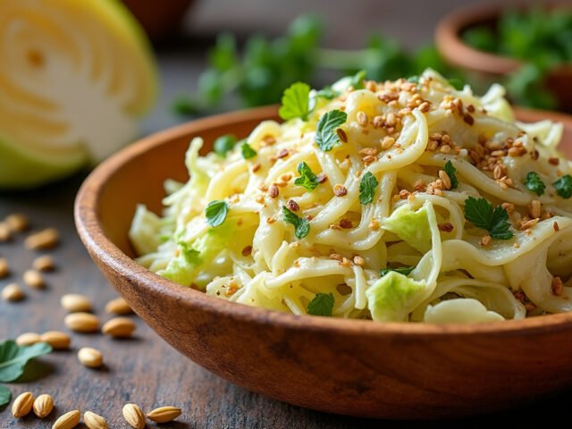 Salade de chou blanc, sauce moutarde et graines de tournesol