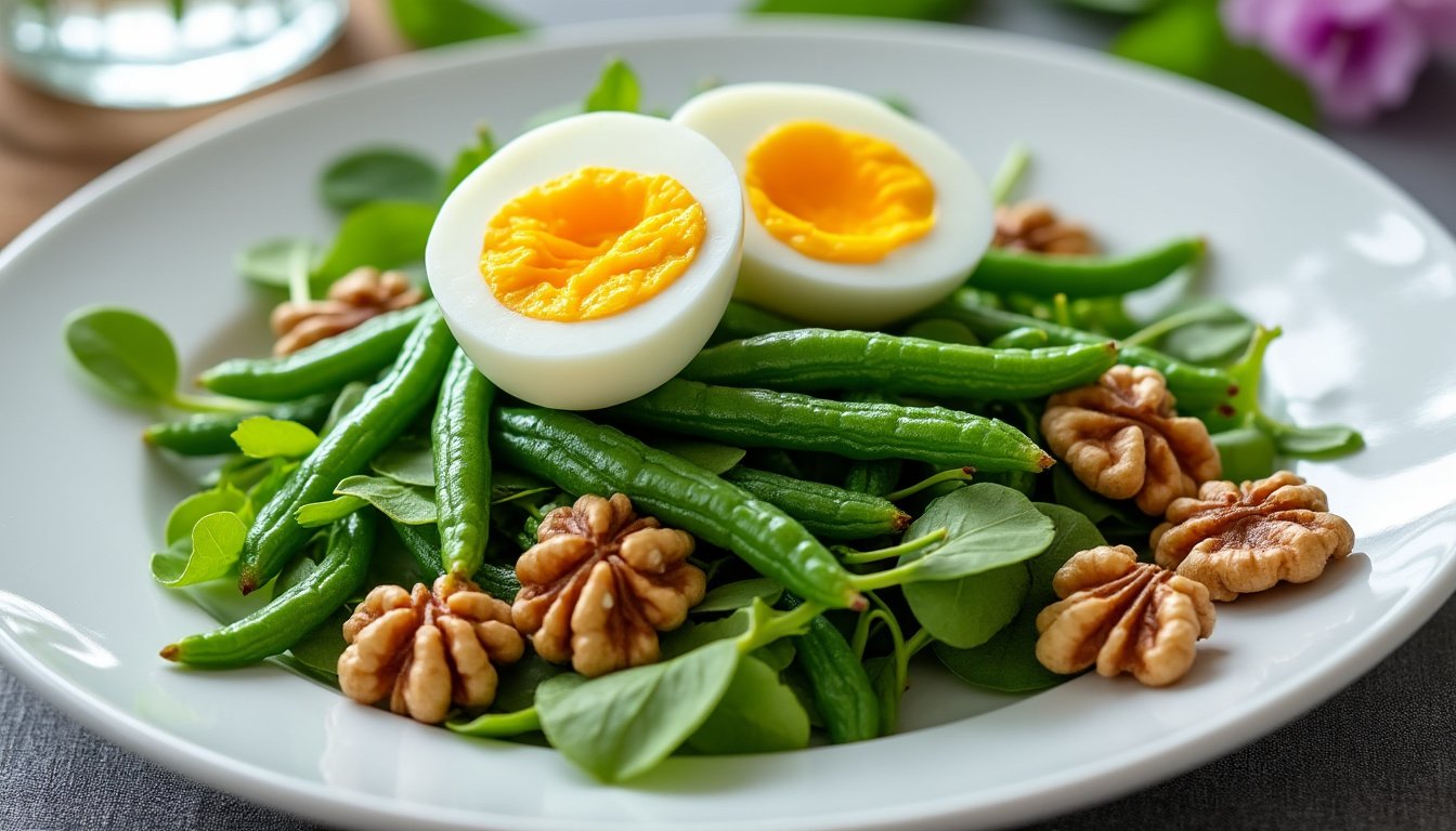 découvrez une délicieuse recette de salade de haricots verts, œufs durs et noix, alliant fraîcheur et croquant. parfaite pour un repas léger ou en accompagnement, cette salade saine est facile à préparer et pleine de saveurs. idéale pour les repas d'été!