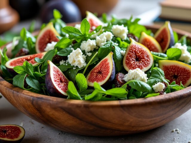Salade de roquette, figues et chèvre frais