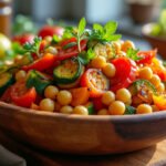 Salade tiède de pois chiches et légumes grillés