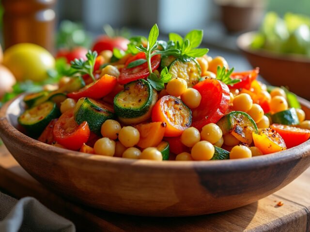 Salade tiède de pois chiches et légumes grillés