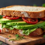 Sandwich au pain complet, avocat et tomates séchées
