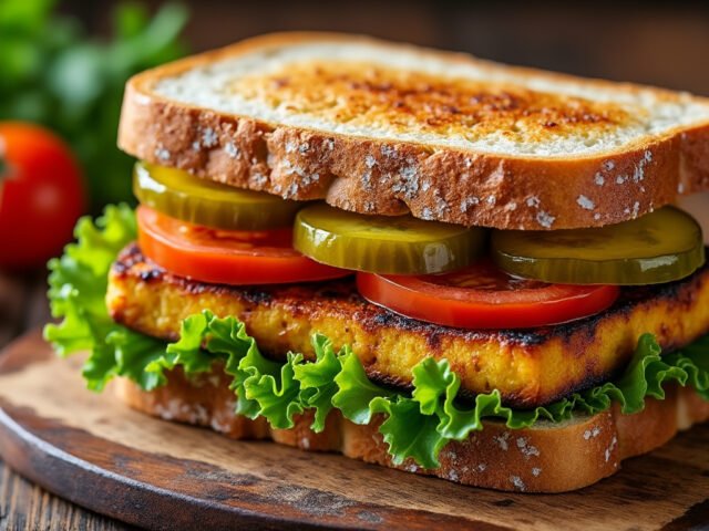 Sandwich au tofu fumé et cornichons