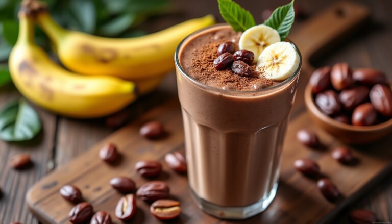 découvrez notre smoothie cacao-banane et dattes, une boisson à la fois nutritive et délicieuse. idéal pour vos petits-déjeuners ou en collation, ce mélange savoureux allie les bienfaits du cacao, la douceur des bananes et la puissance énergétique des dattes. savourez un moment de bien-être tout en vous régalant!