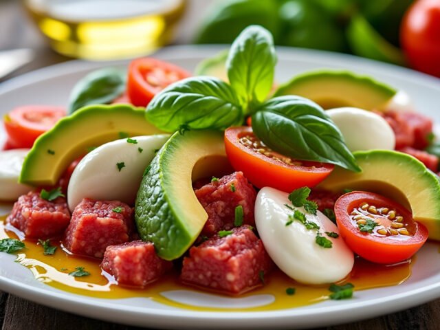 Tartare de tomates, avocat et mozzarella