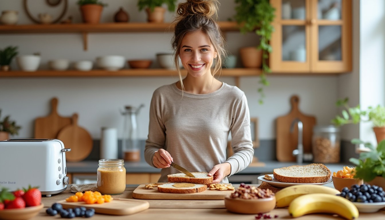 découvrez une délicieuse recette de tartines au beurre d’amandes agrémentées de fruits secs, idéale pour un petit-déjeuner sain et savoureux. parfaites pour une pause gourmande, ces tartines allient les bienfaits des fruits à la richesse du beurre d’amandes, pour un moment de plaisir nutritif.