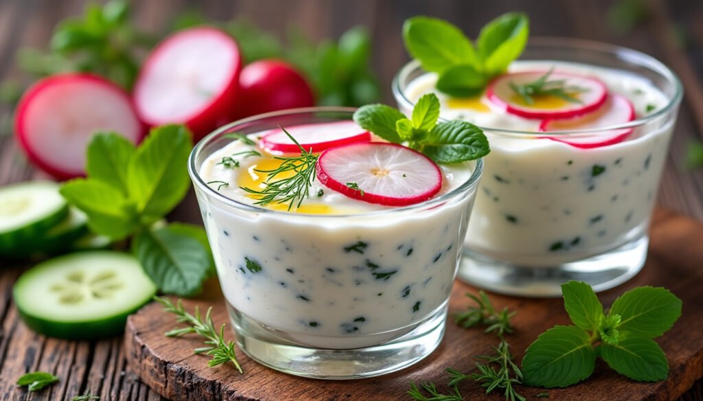 découvrez notre délicieuse recette de verrines de tzatziki accompagnées de radis croquants. un mélange frais et savoureux, parfait pour un apéritif léger ou une entrée estivale. éveillez vos papilles avec cette combinaison de textures et de saveurs méditerranéennes.
