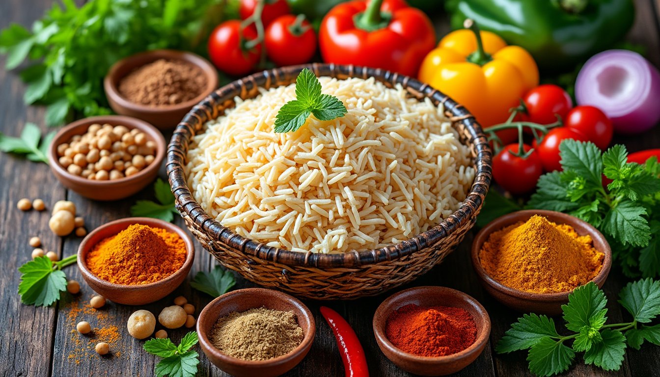 découvrez notre bowl de riz basmati savoureux, garni de pois chiches épicés pour un repas sain et réconfortant. parfait pour les amateurs de cuisine végétale, ce plat allie goût et nutrition, idéal pour un déjeuner énergisant ou un dîner léger.