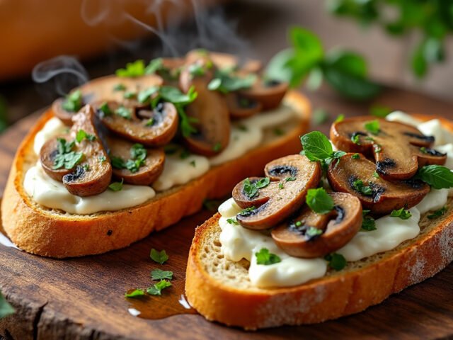Bruschetta aux champignons et fromage de chèvre