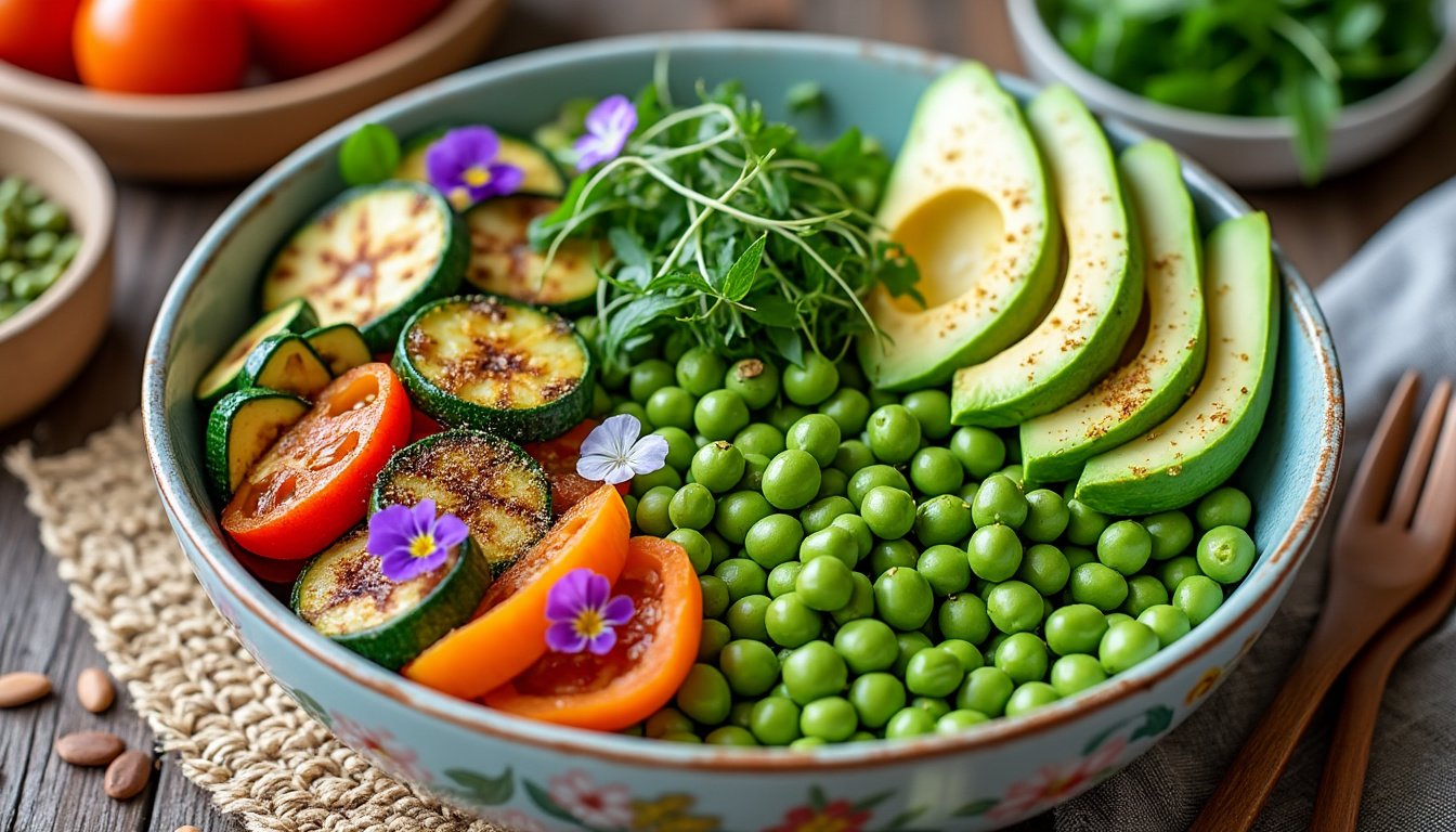 découvrez notre délicieux buddha bowl aux pois cassés et légumes grillés, une recette saine et colorée qui combine des saveurs riches et des ingrédients nutritifs. parfait pour un repas équilibré et réconfortant !
