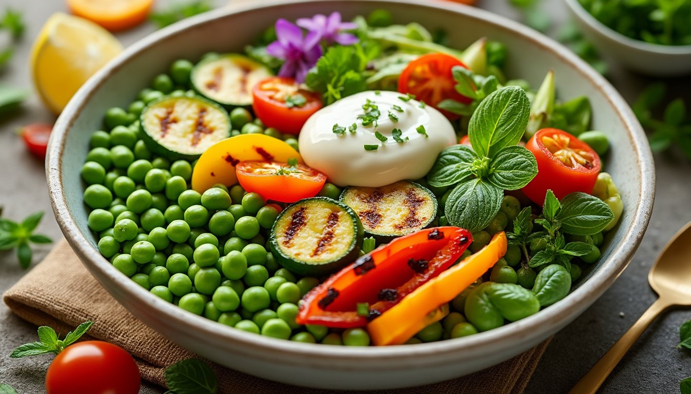 découvrez notre délicieux buddha bowl aux pois cassés et légumes grillés, un plat équilibré et coloré, riche en saveurs et en nutriments. parfait pour un repas sain et réconfortant, il ravira vos papilles avec sa combinaison gourmande de légumes tendres et de protéines végétales.