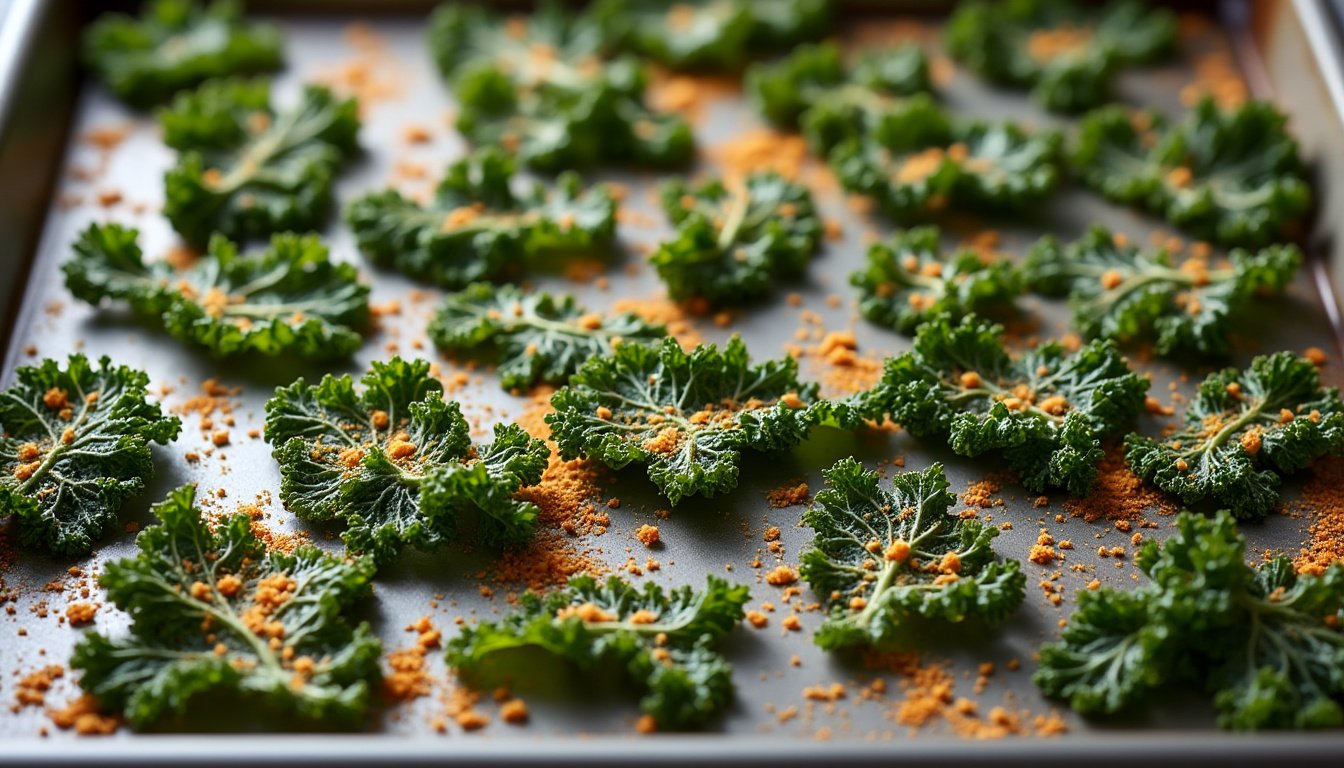 découvrez la recette savoureuse et croquante des chips de kale au parmesan. un en-cas sain et irrésistible, parfait pour les apéritifs ou les goûters, alliant le goût légèrement salé et umami du parmesan à la texture délicate du kale. idéal pour une alimentation équilibrée !