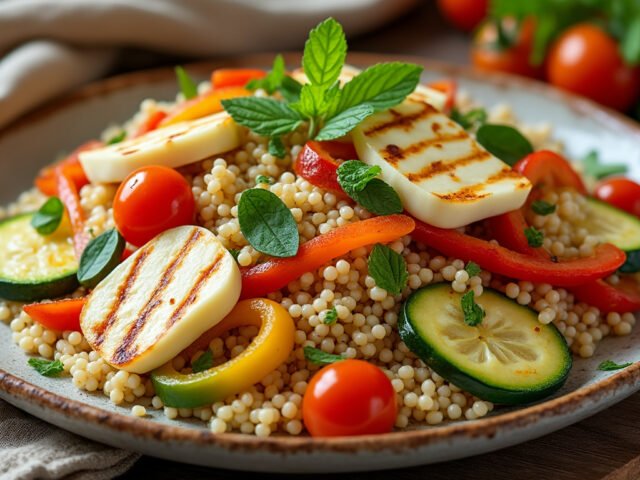 Couscous perlé aux légumes et halloumi grillé