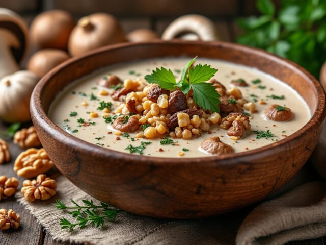 Crème de champignons et noix
