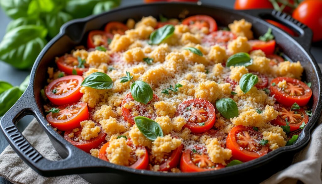 découvrez une délicieuse recette de crumble salé alliant la douceur des tomates mûres et la richesse savoureuse du parmesan. parfait pour un plat principal ou un accompagnement original, ce crumble croustillant vous séduira à coup sûr. facile à préparer, il ravira les papilles des petits et des grands !