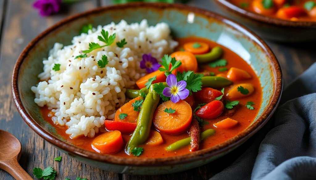 découvrez une délicieuse recette de curry rouge de légumes au lait de coco, alliant saveurs exotiques et ingrédients frais pour un repas réconfortant et savoureux. idéal pour les amateurs de cuisine végétale, ce plat réveille vos papilles tout en étant simple à préparer.