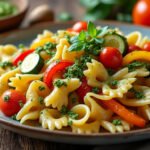 Farfalles aux légumes et pesto de roquette