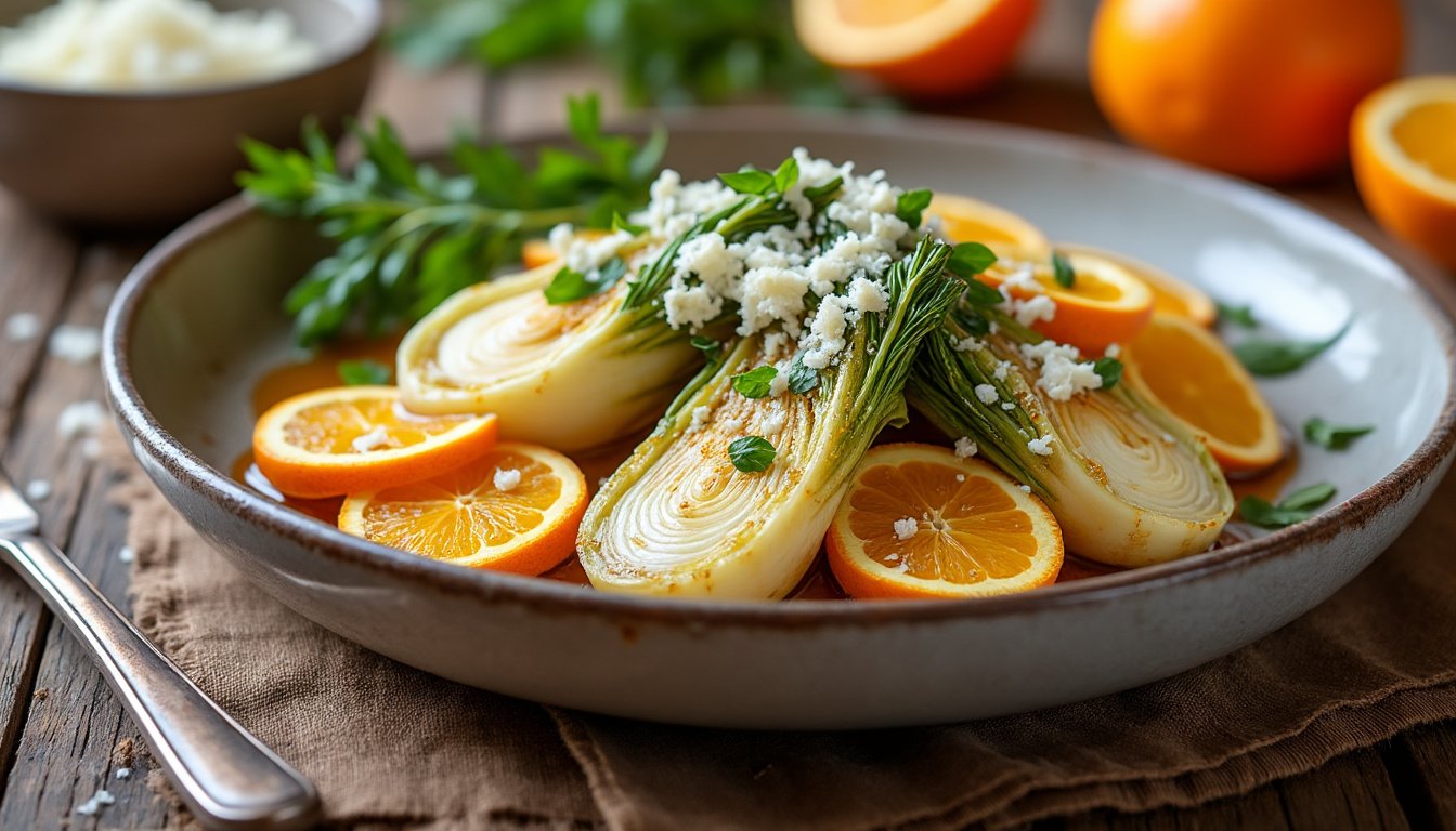 découvrez une délicieuse recette de fenouil braisé à l'orange et au parmesan, alliant saveurs douces et salées pour une expérience culinaire unique. idéal en accompagnement ou en plat principal, ce mets savoureux saura ravir vos convives.