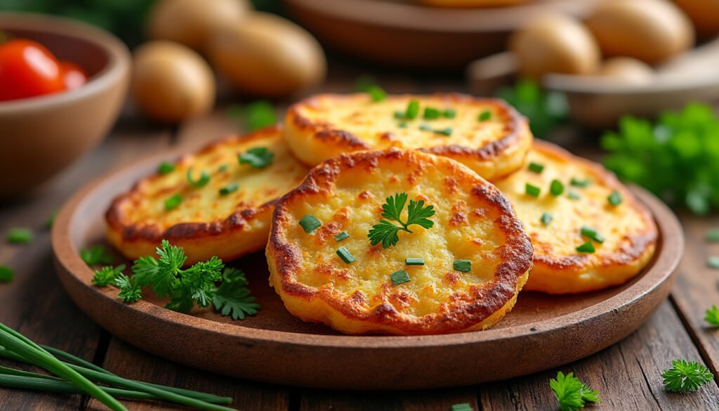 découvrez la recette savoureuse des galettes de pommes de terre aux herbes, un plat croustillant et parfumé parfait pour accompagner vos repas. faciles à préparer, ces galettes mettront en valeur la fraîcheur des herbes tout en offrant une texture irrésistible. idéales pour un dîner convivial ou comme apéritif original, elles raviront les papilles de toute la famille !