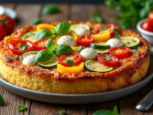 Gâteau de polenta aux légumes et fromage