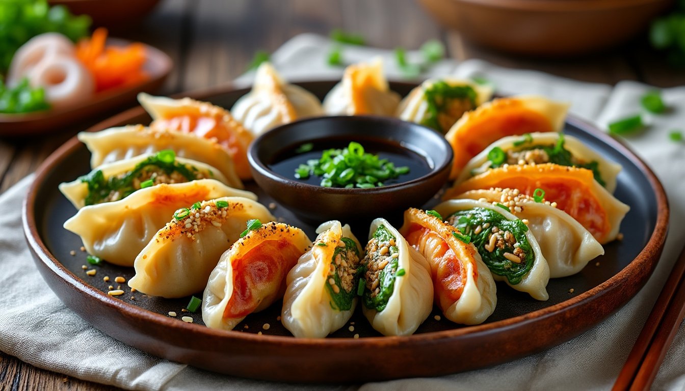 découvrez notre recette savoureuse de gyozas végétariens aux champignons et chou, une délicieuse fusion de saveurs et de textures, parfaite pour les amateurs de cuisine asiatique et les végétariens. idéaux en apéritif ou en plat principal, ces raviolis japonais faits maison vous surprendront par leur goût et leur croustillant.