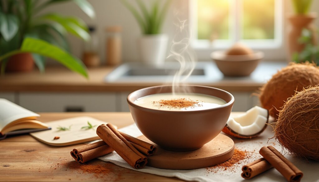 découvrez les incroyables bienfaits du lait de coco chaud à la cannelle et explorez des recettes savoureuses pour en profiter. idéal pour réchauffer vos soirées, cette boisson réconfortante allie le crémeux du coco à la chaleur épicée de la cannelle.