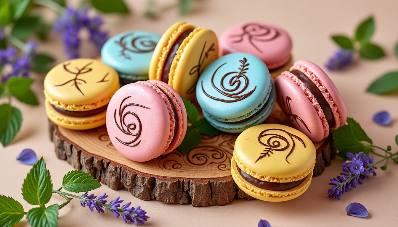 découvrez nos délicieux macarons végétariens au chocolat, des douceurs fondantes et savoureuses qui allient la richesse du chocolat à une recette entièrement sans produits d'origine animale. parfaits pour les gourmands soucieux de leur alimentation, ces macarons raviront vos papilles à chaque bouchée.