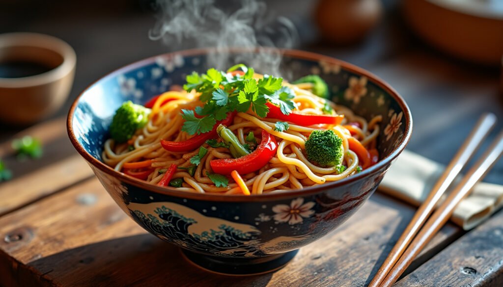 savourez nos nouilles udon sautées aux légumes croquants, assaisonnées d'une délicieuse sauce soja. un plat réconfortant et riche en saveurs, parfait pour un dîner rapide et sain.