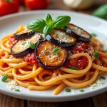 Pâtes aux aubergines et sauce tomate épicée