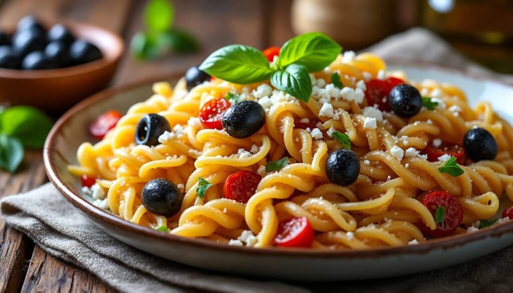 savourez un plat délicieux de pâtes aux olives, tomates séchées et feta. une recette pleine de saveurs méditerranéennes, parfaite pour un repas rapide et gourmand. découvrez l'harmonie des ingrédients frais et le plaisir d'un repas fait maison.