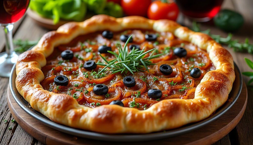 découvrez notre recette traditionnelle de pissaladière, une délicieuse tarte niçoise garnie d'oignons caramélisés et d'olives noires. savourez cet incontournable de la cuisine méditerranéenne, parfaite en entrée ou en plat principal.