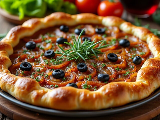 Pissaladière aux oignons et olives noires