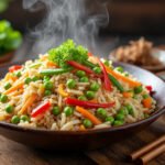 Riz cantonais végétarien aux œufs et petits pois