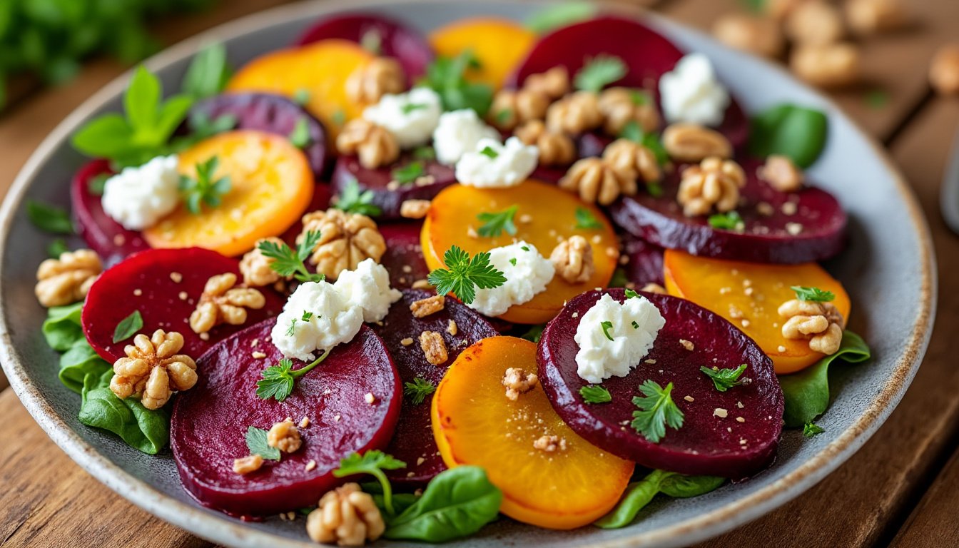 découvrez une délicieuse salade de betteraves et fromage frais, alliant une touche sucrée et crémeuse, parfaite pour un repas léger ou une entrée rafraßchissante. idéale pour rehausser vos plats avec des saveurs colorées et nutritives.