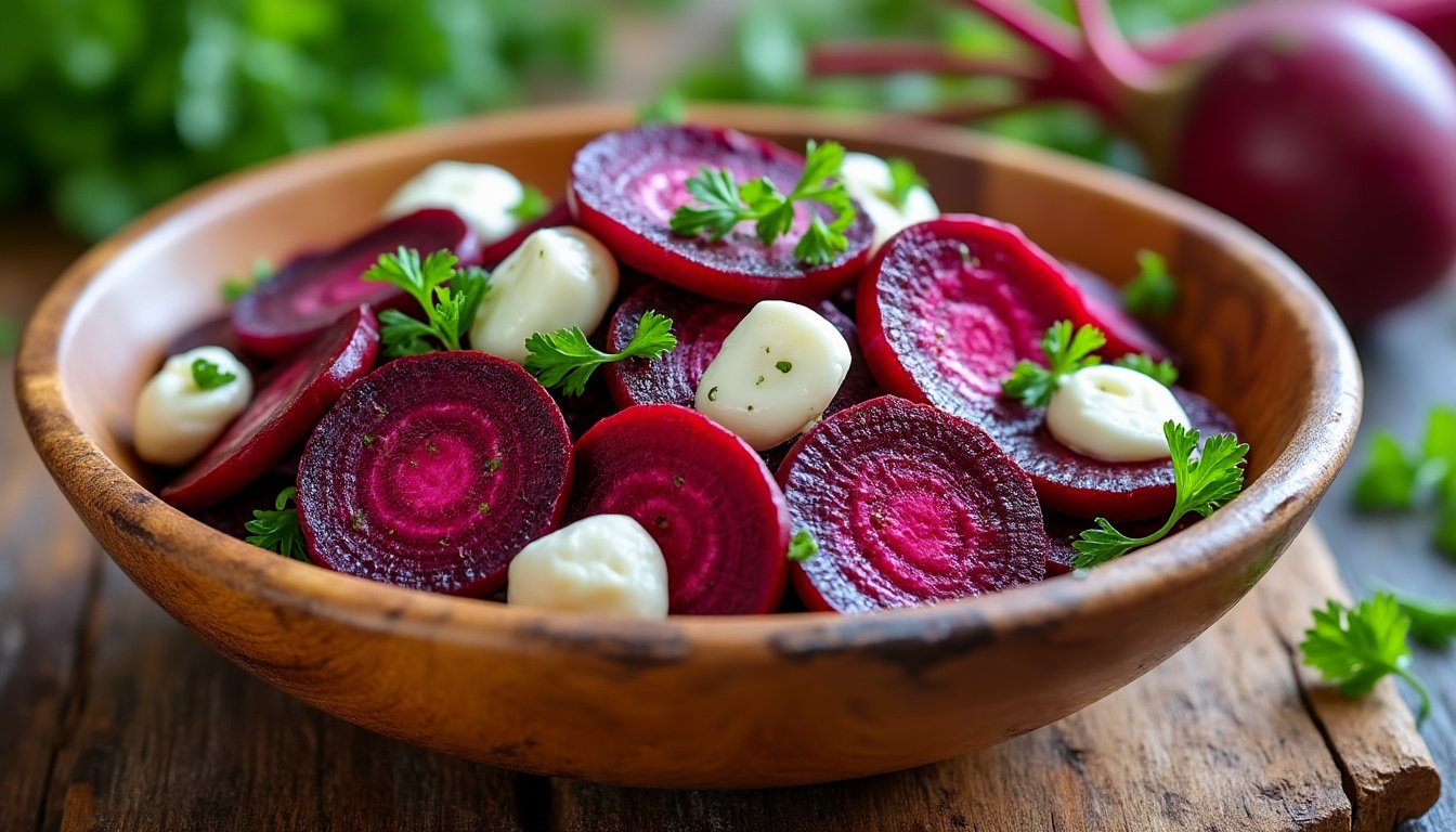 découvrez une délicieuse salade de betteraves et fromage frais, un plat coloré et nutritif, parfait pour une entrée légère ou un accompagnement savoureux. mélangez des betteraves croquantes avec du fromage frais crémeux pour une explosion de saveurs en bouche.