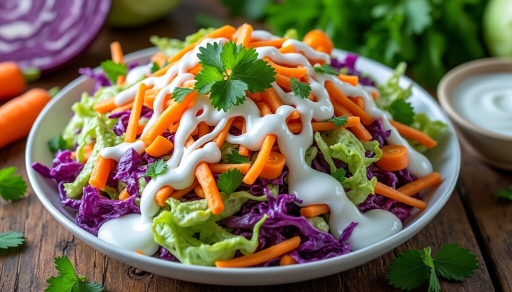 découvrez notre délicieuse recette de salade de chou accompagnée d'une sauce onctueuse au yaourt. parfaite pour les repas légers et équilibrés, cette salade fraîche et croquante ravira vos papilles tout en apportant une touche saine à votre table.