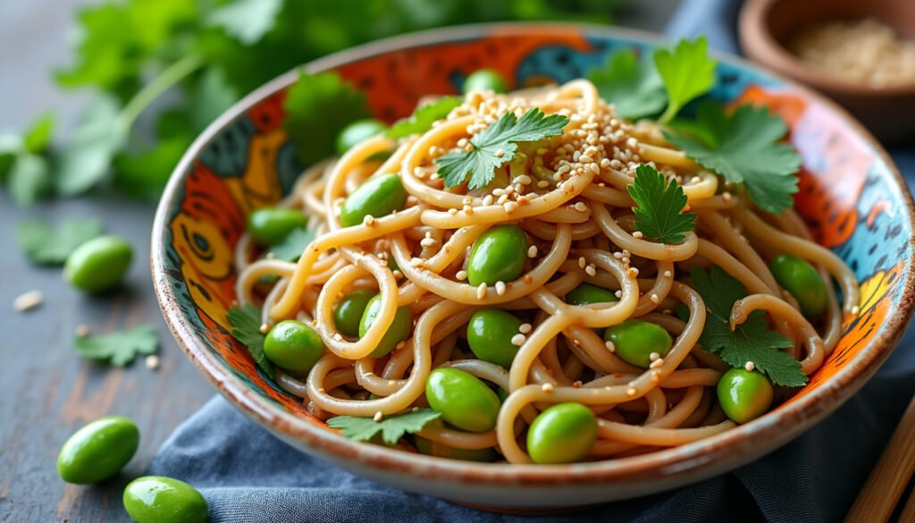 découvrez notre recette gourmande de salade de nouilles soba, associant des edamame croquants et une délicieuse sauce au sésame. parfaite pour un repas léger et savoureux, cette salade allie fraîcheur et originalité. idéale pour vos déjeuner ou dîners, elle ravira vos papilles tout en apportant une touche saine à votre table.
