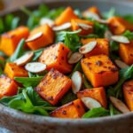 Salade de patates douces rôties, roquette et amandes